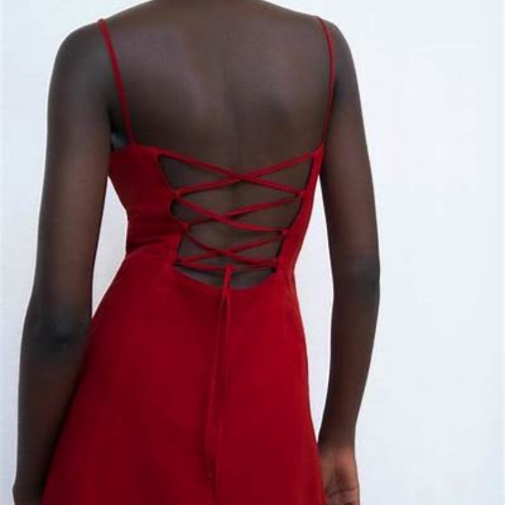 Zara mini dress with bow lace-up red size S NWT